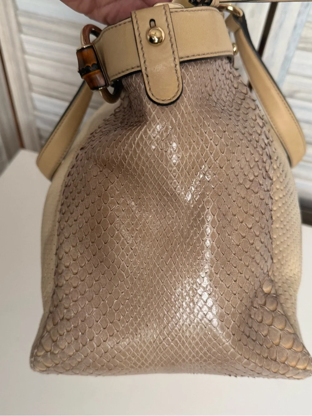 *RARE* Gucci Python Sukey Bag - Beige & Cream Python Satchel with Bamboo Accents